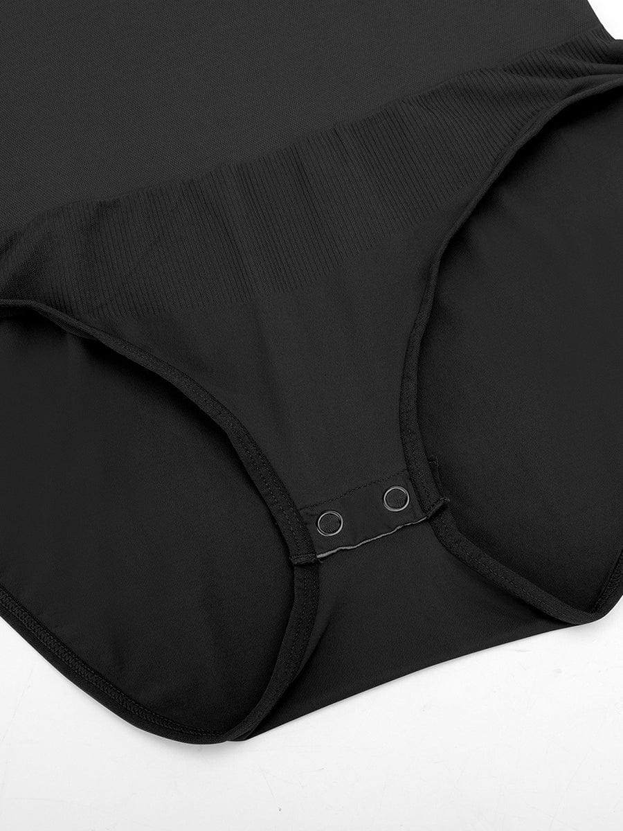 Seamless Crew Neck Long Sleeve Tummy Control Snap Crotch Briefs Shapewear Bodysuit