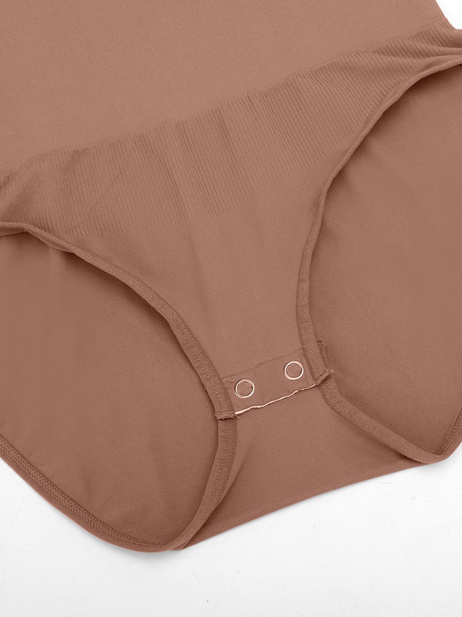 Seamless Crew Neck Long Sleeve Tummy Control Snap Crotch Briefs Shapewear Bodysuit