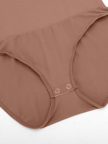 Seamless Crew Neck Long Sleeve Tummy Control Snap Crotch Briefs Shapewear Bodysuit
