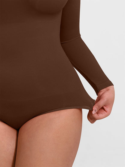 Seamless Crew Neck Long Sleeve Tummy Control Snap Crotch Briefs Shapewear Bodysuit