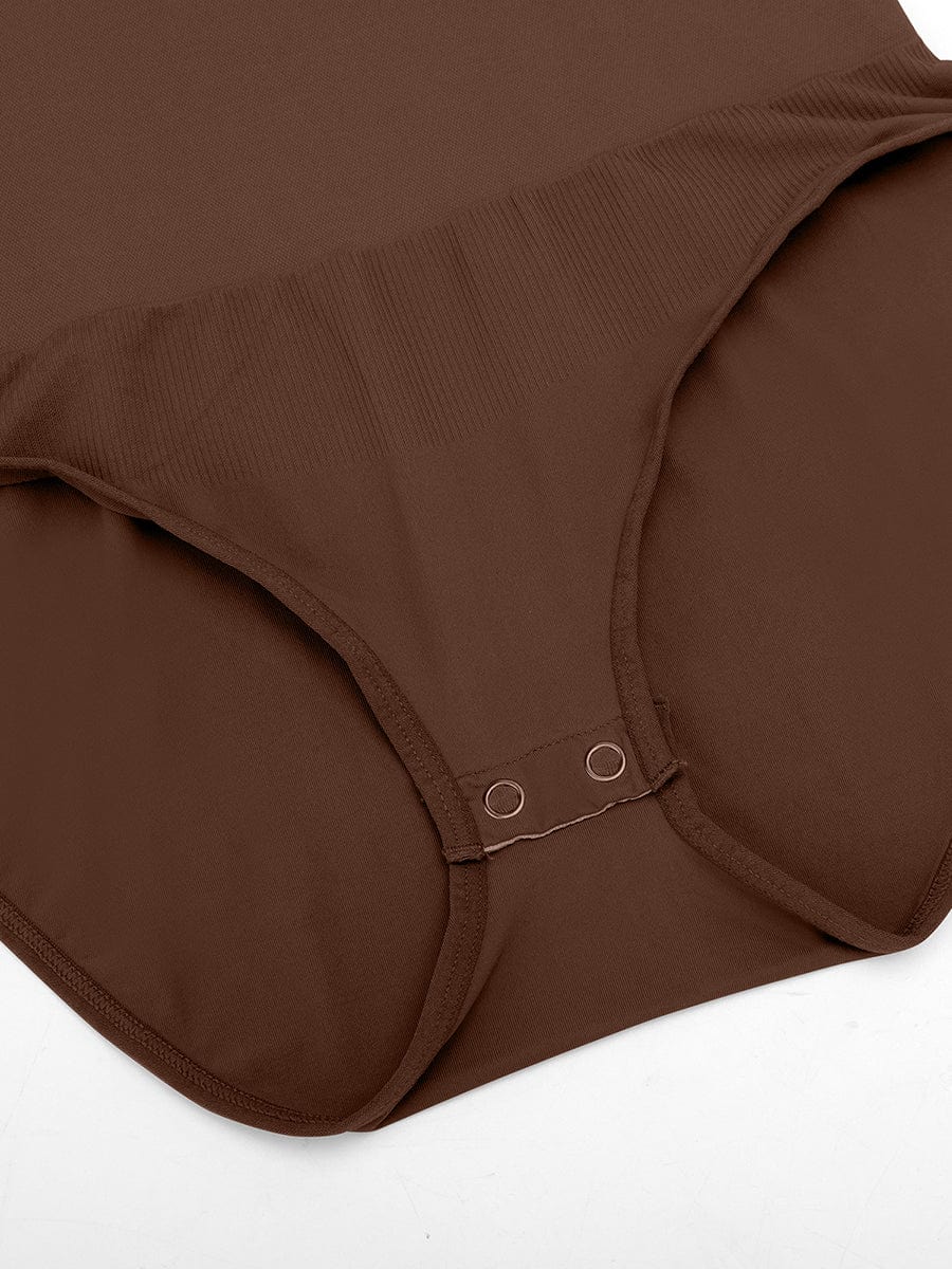 Seamless Crew Neck Long Sleeve Tummy Control Snap Crotch Briefs Shapewear Bodysuit