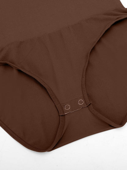 Seamless Crew Neck Long Sleeve Tummy Control Snap Crotch Briefs Shapewear Bodysuit