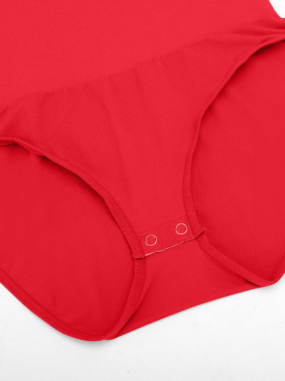 Seamless Crew Neck Long Sleeve Tummy Control Snap Crotch Briefs Shapewear Bodysuit
