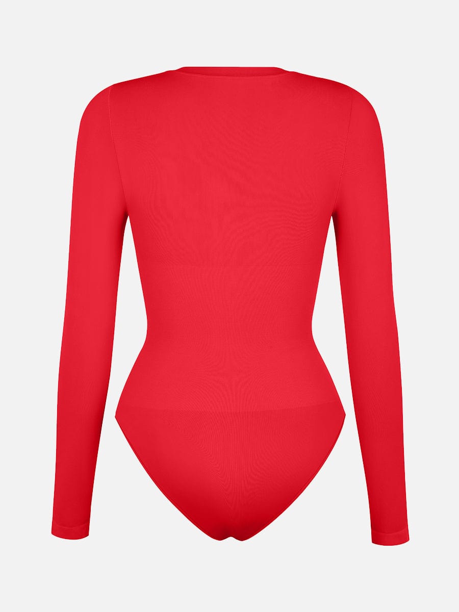 Seamless Crew Neck Long Sleeve Tummy Control Snap Crotch Briefs Shapewear Bodysuit