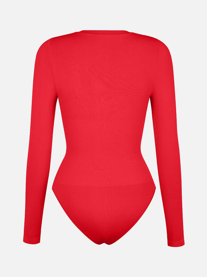 Seamless Crew Neck Long Sleeve Tummy Control Snap Crotch Briefs Shapewear Bodysuit
