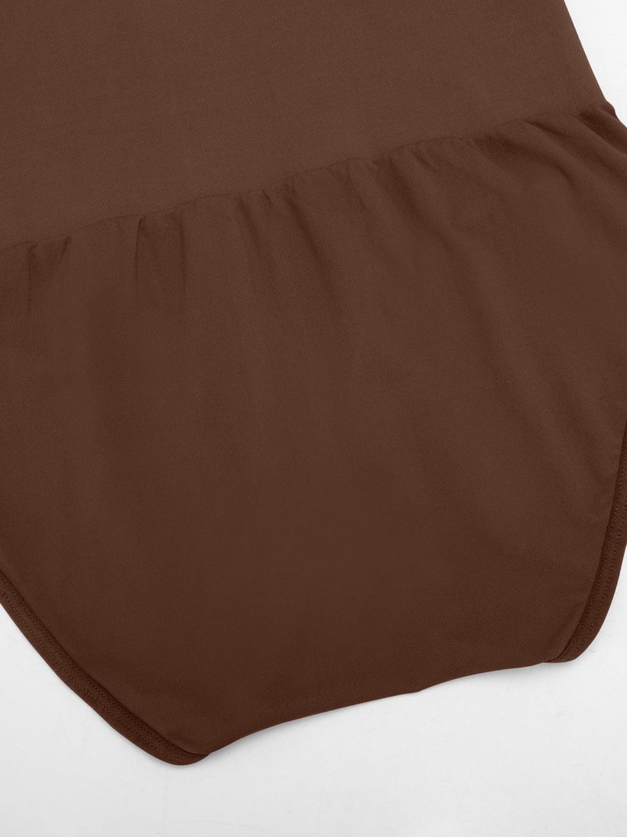 Seamless Crew Neck Long Sleeve Tummy Control Snap Crotch Briefs Shapewear Bodysuit