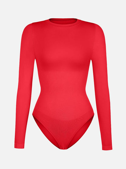 Seamless Crew Neck Long Sleeve Tummy Control Snap Crotch Briefs Shapewear Bodysuit
