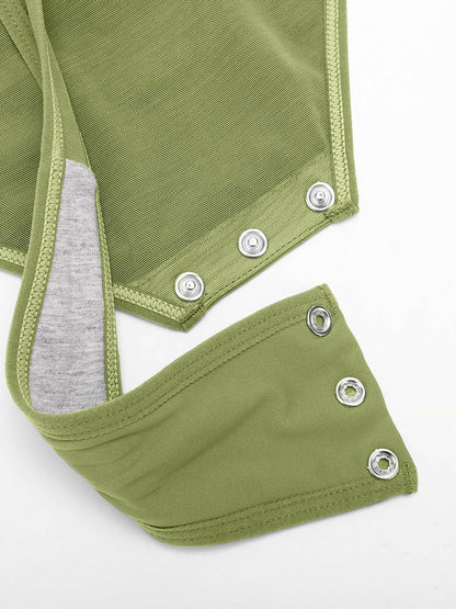 V-neck Overlapping Pleated Shapewear Bodysuit with Tummy Control