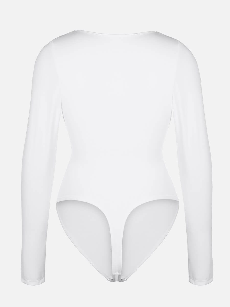 V-neck Overlapping Pleated Shapewear Bodysuit with Tummy Control