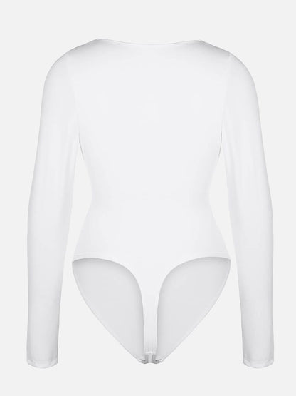 V-neck Overlapping Pleated Shapewear Bodysuit with Tummy Control