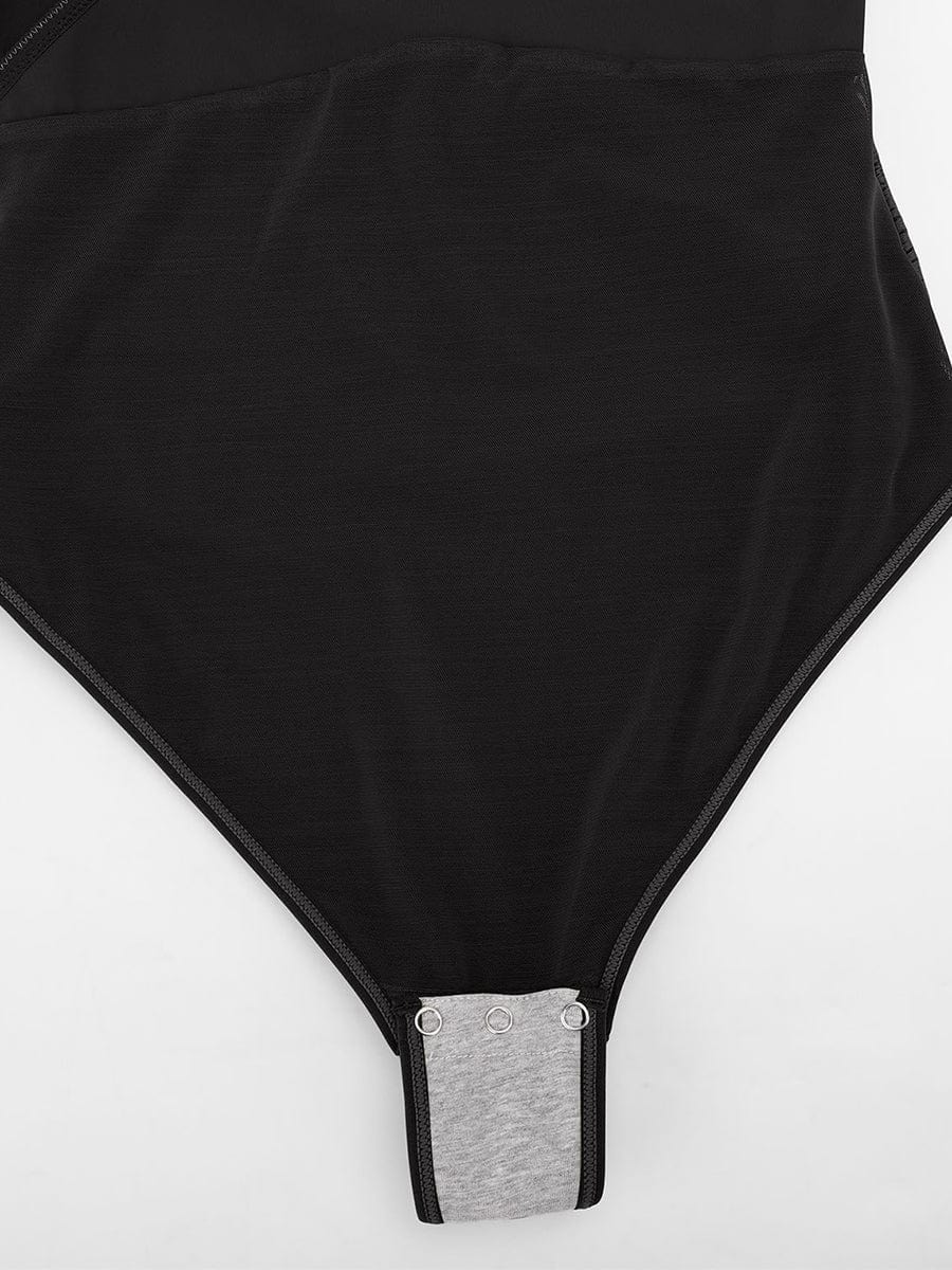 V-neck Overlapping Pleated Shapewear Bodysuit with Tummy Control