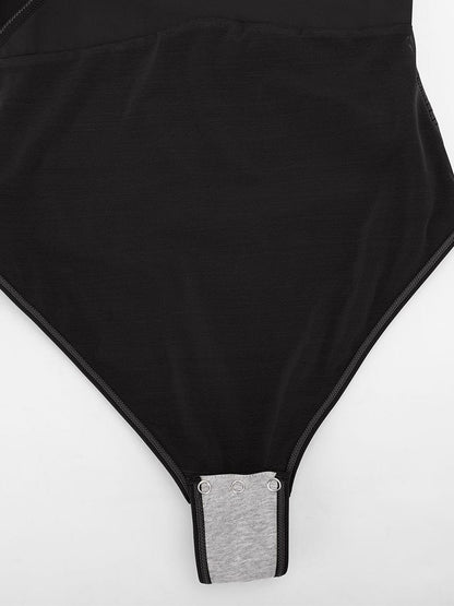 V-neck Overlapping Pleated Shapewear Bodysuit with Tummy Control