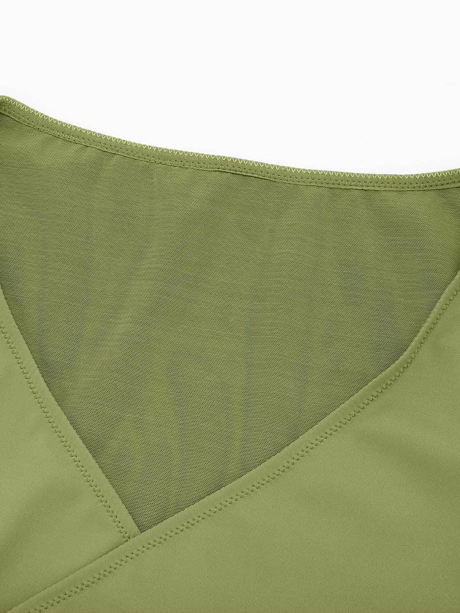 V-neck Overlapping Pleated Shapewear Bodysuit with Tummy Control