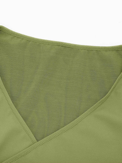 V-neck Overlapping Pleated Shapewear Bodysuit with Tummy Control