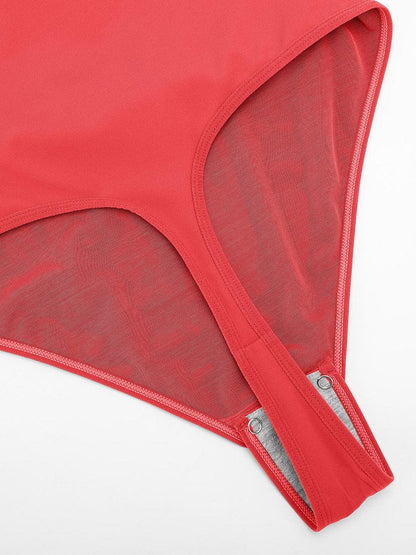 V-neck Overlapping Pleated Shapewear Bodysuit with Tummy Control