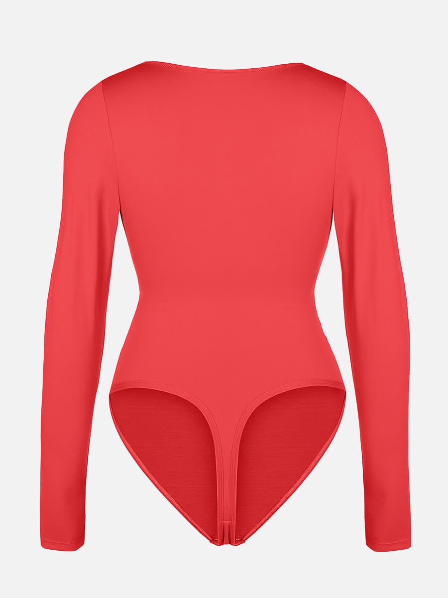 V-neck Overlapping Pleated Shapewear Bodysuit with Tummy Control