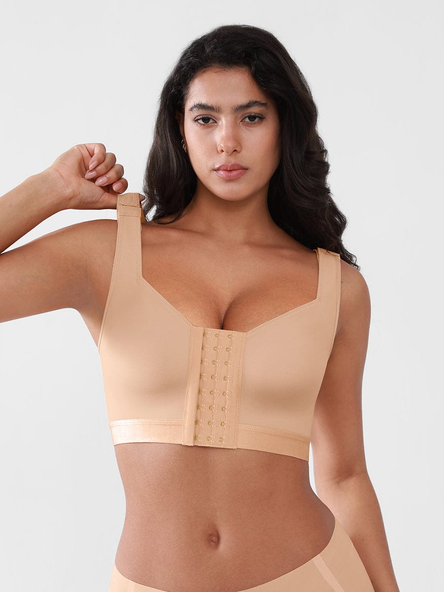 Women's Recovery Comfort Front Closure Wireless Gentle Compression Support Bra with 3D Molded Cups & Wide Adjustable Straps