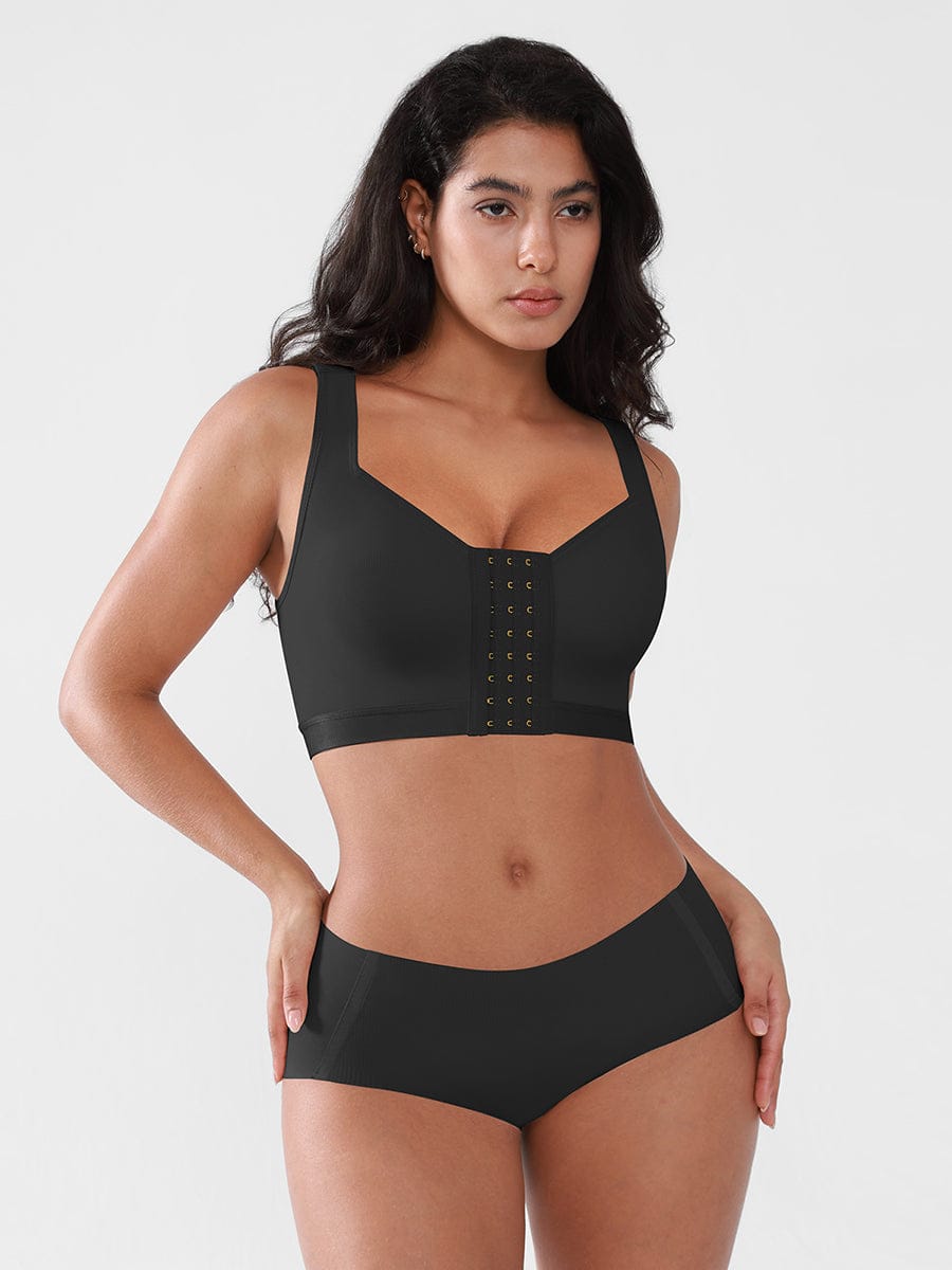 Women's Recovery Comfort Front Closure Wireless Gentle Compression Support Bra with 3D Molded Cups & Wide Adjustable Straps