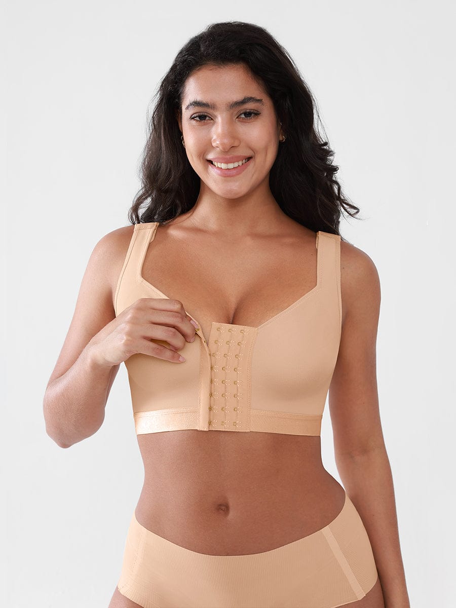 Women's Recovery Comfort Front Closure Wireless Gentle Compression Support Bra with 3D Molded Cups & Wide Adjustable Straps