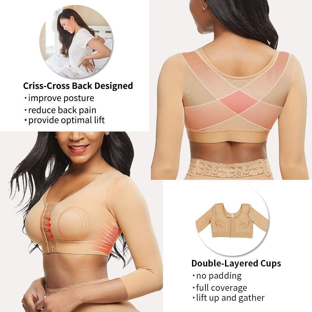 Arm Compression Shaper Sports Bra Shapewear with Front Hooks