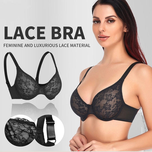 Push Up Ultra Thin Underwired Black Mesh Bra