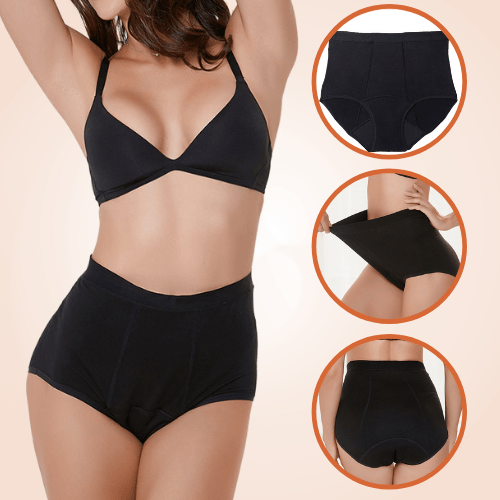 Black Soft High Waist Menstrual Leak-Proof Seamless Bikini Panty