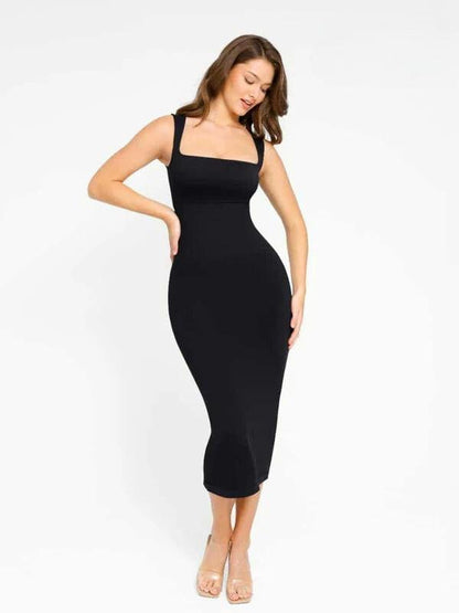 Midi Sleeveless Square Neck Built Bra Shapewear Dress
