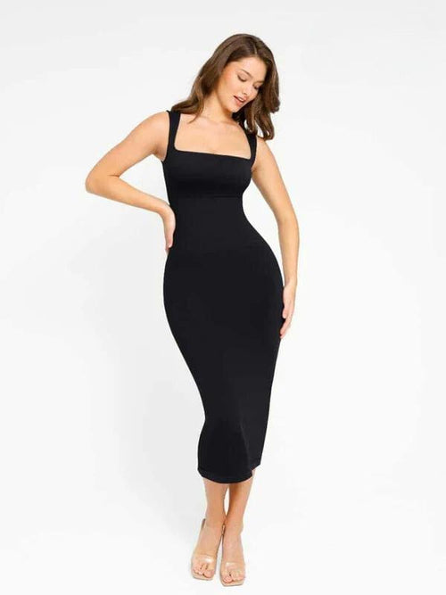 Midi Sleeveless Square Neck Built Bra Shapewear Dress