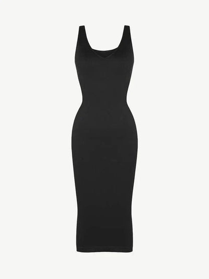 Deep V Neck Bodycon Shaping Midi Dress with Removable Pads
