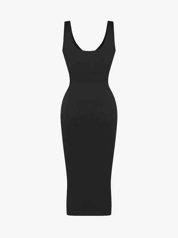 Deep V Neck Bodycon Shaping Midi Dress with Removable Pads