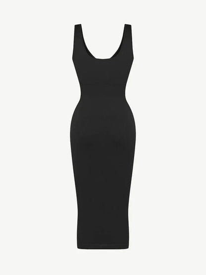 Deep V Neck Bodycon Shaping Midi Dress with Removable Pads