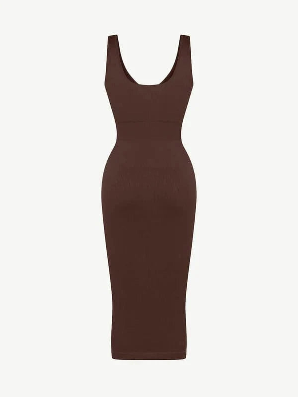 Deep V Neck Bodycon Shaping Midi Dress with Removable Pads