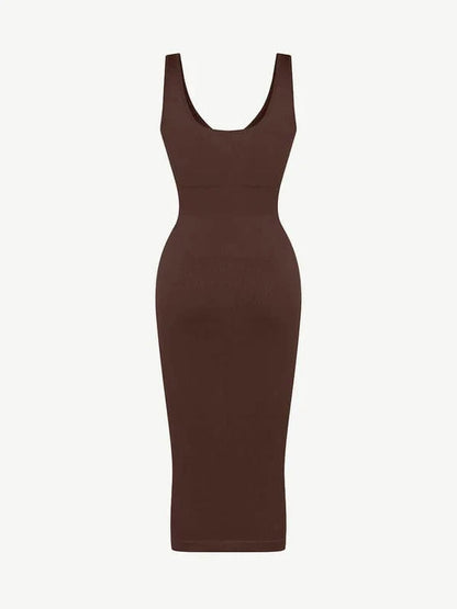 Deep V Neck Bodycon Shaping Midi Dress with Removable Pads