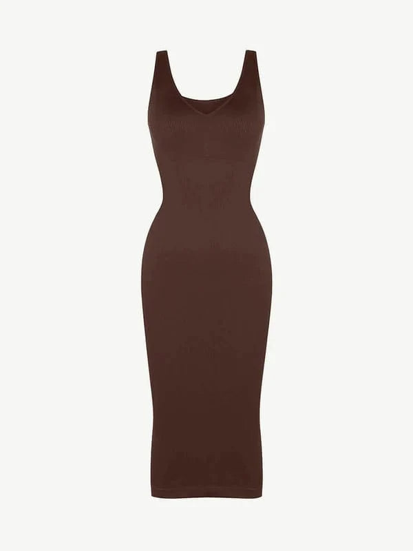 Deep V Neck Bodycon Shaping Midi Dress with Removable Pads