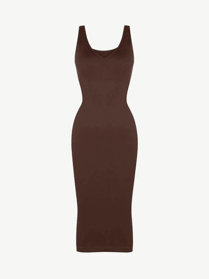 Deep V Neck Bodycon Shaping Midi Dress with Removable Pads