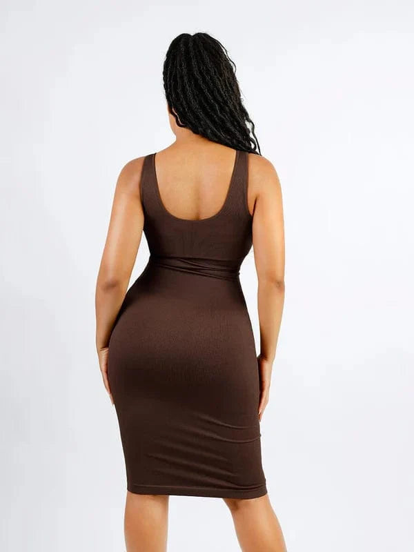 Deep V Neck Bodycon Shaping Midi Dress with Removable Pads