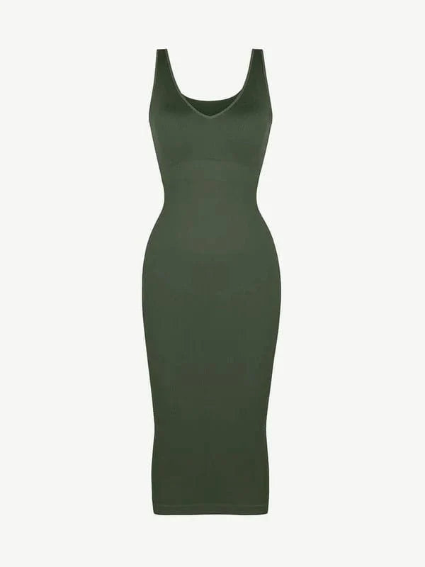 Deep V Neck Bodycon Shaping Midi Dress with Removable Pads