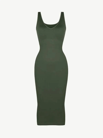 Deep V Neck Bodycon Shaping Midi Dress with Removable Pads