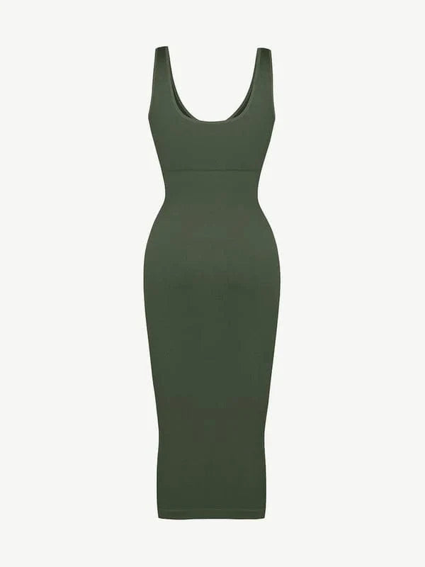 Deep V Neck Bodycon Shaping Midi Dress with Removable Pads