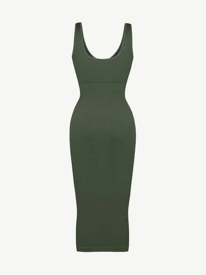 Deep V Neck Bodycon Shaping Midi Dress with Removable Pads
