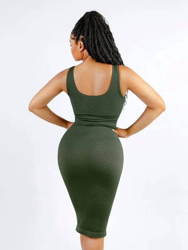 Deep V Neck Bodycon Shaping Midi Dress with Removable Pads
