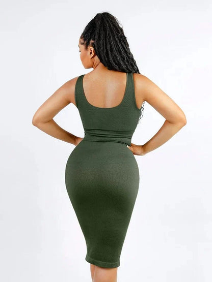 Deep V Neck Bodycon Shaping Midi Dress with Removable Pads