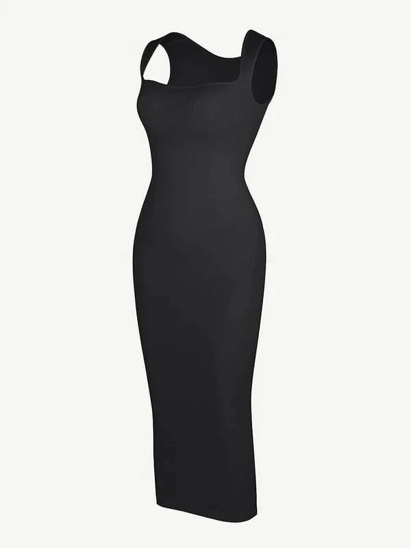 Midi Sleeveless Square Neck Built Bra Shapewear Dress