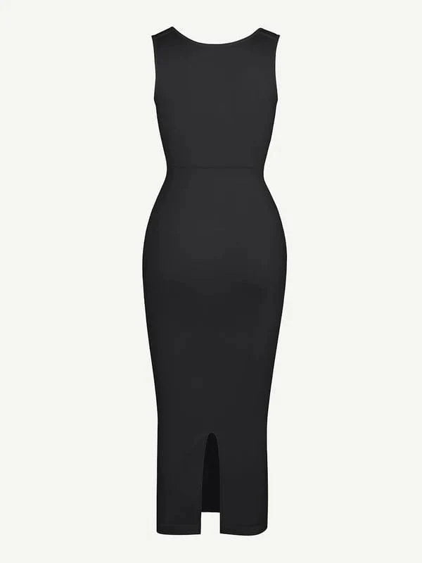 Midi Sleeveless Square Neck Built Bra Shapewear Dress