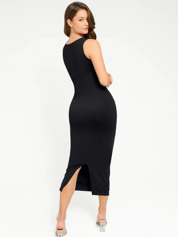 Midi Sleeveless Square Neck Built Bra Shapewear Dress