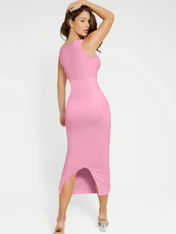 Midi Sleeveless Square Neck Built Bra Shapewear Dress