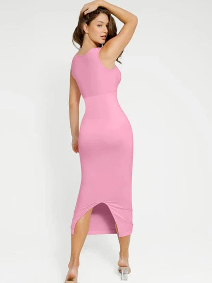 Midi Sleeveless Square Neck Built Bra Shapewear Dress