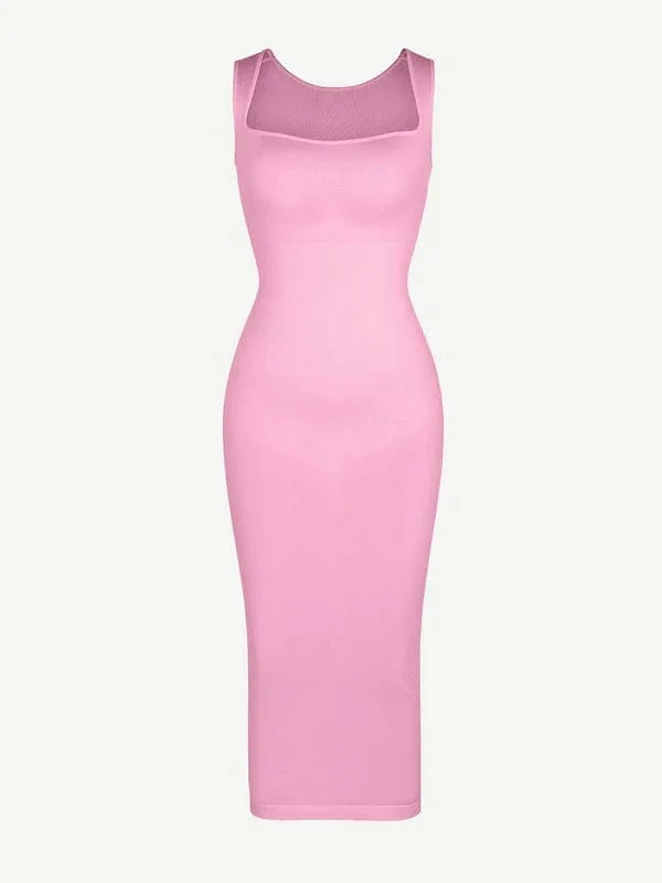 Midi Sleeveless Square Neck Built Bra Shapewear Dress