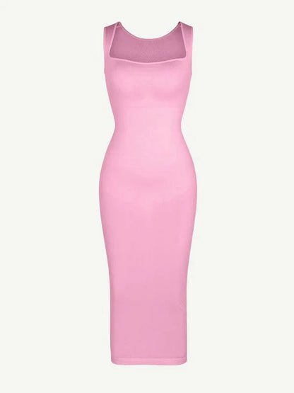 Midi Sleeveless Square Neck Built Bra Shapewear Dress