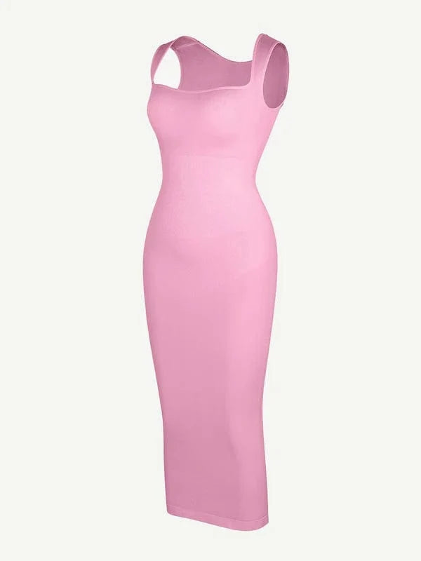 Midi Sleeveless Square Neck Built Bra Shapewear Dress